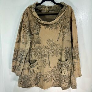 Vtg. Brown Wilderkind bohemian jersey material tunic with 2 front pockets.Size L